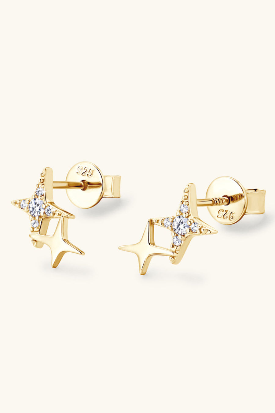 Gold celestial starburst stud earrings with cubic zirconia accents