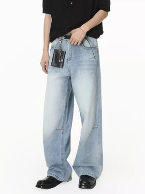 Blue wide-leg jeans with full-length and button-front
