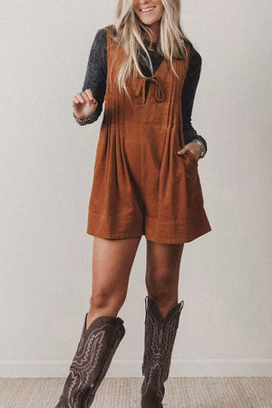 100% polyester Care instructions: Machine wash cold romper in Caramel with relaxed silhouette