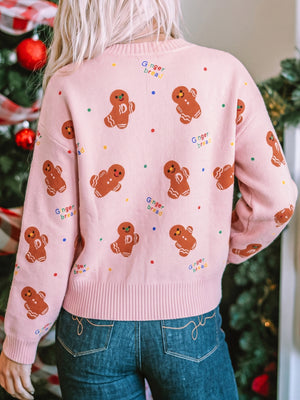 brown pullover sweater featuring stretch and gingerbread pattern