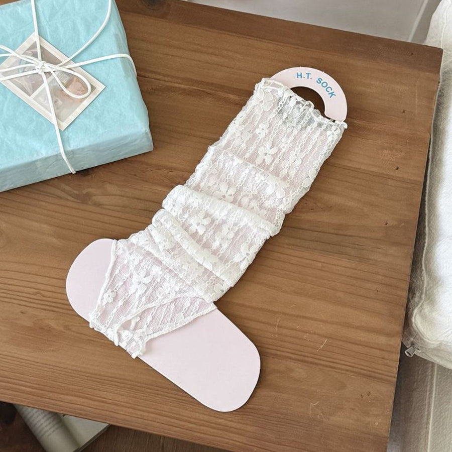 white cotton Imported Size & socks with floral and elastic