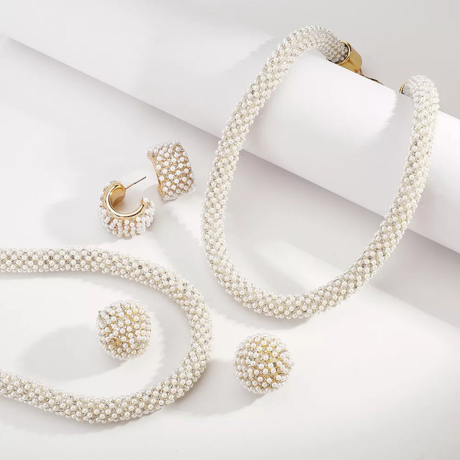 Synthetic Pearl,Alloy,Rhinestone Care instructions: Avoid wearing during exercis Jewelry Set in gold with choker silhouette