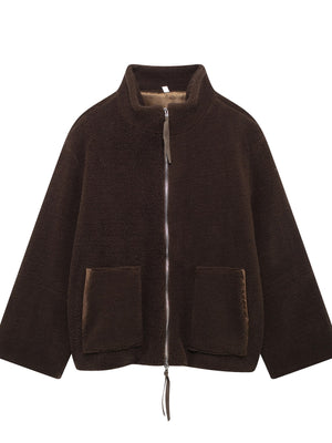 Sherpa Zip-Up Jacket in Coffee-Ribbed