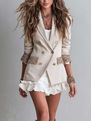 blazer in beige featuring double-breasted and regular fit