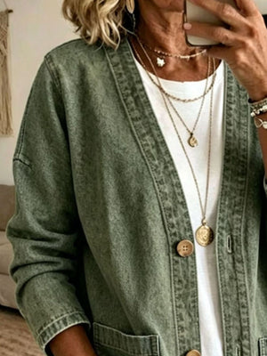 Moss relaxed denim jacket with v-neck