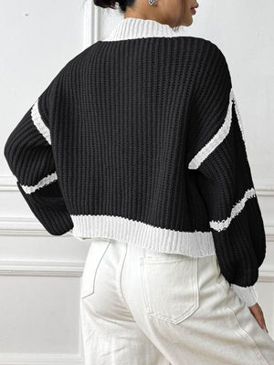 light pink cardigan featuring ribbed and color-block