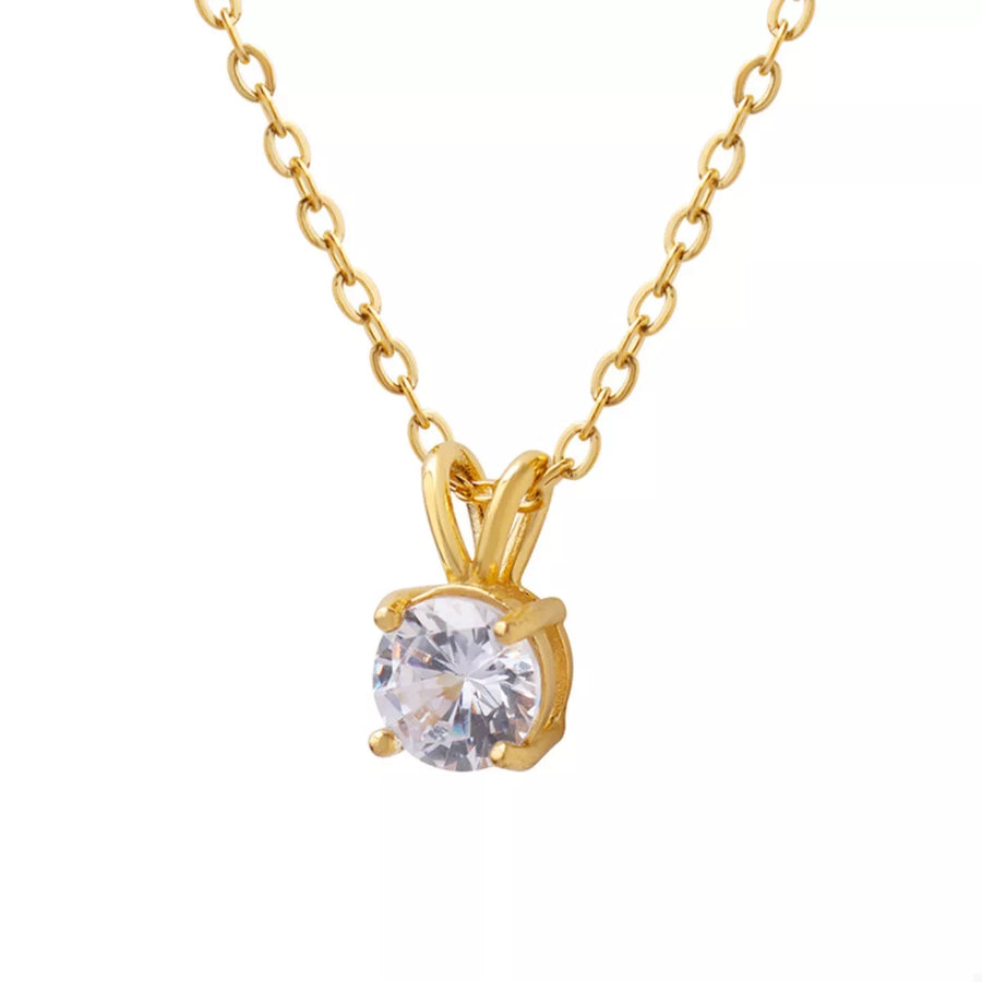 Gold zircon pendant necklace with delicate chain.