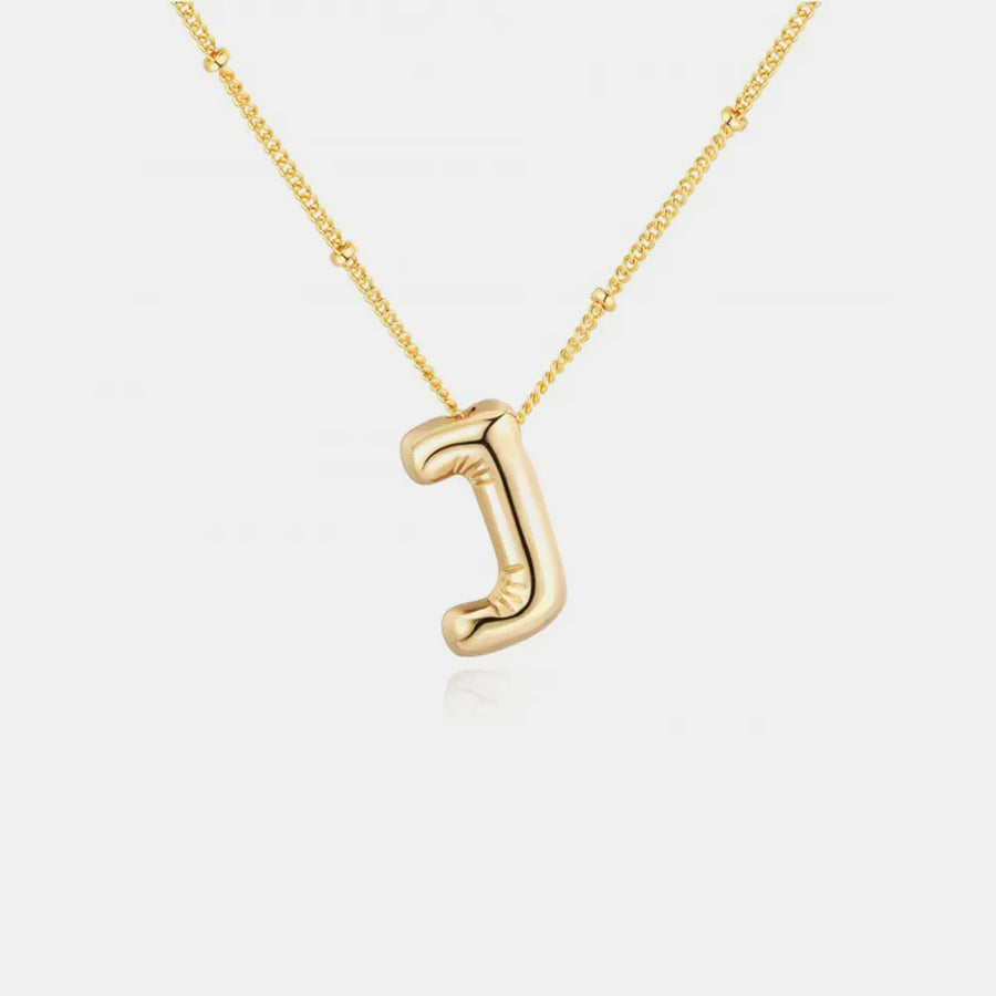 Gold initial J pendant necklace with beaded chain