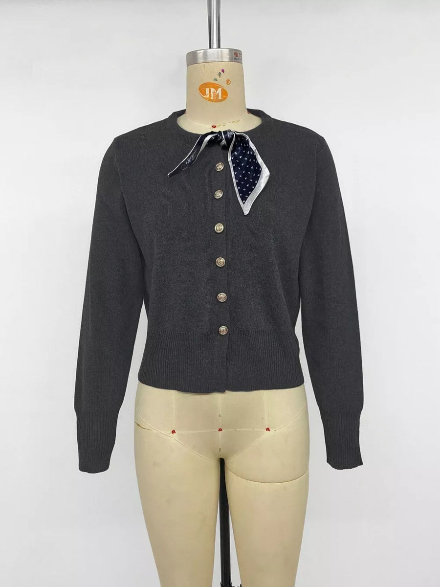 Dark Gray regular cardigan with crew neck