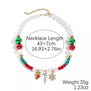 Christmas Acrylic Bead Charm 18k Gold-plated Necklace in Deep Red with beaded