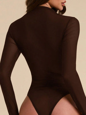 Black fitted bodysuit with mock neck