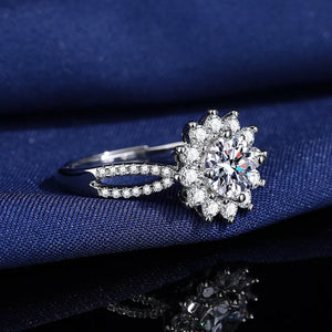 ring in clear with floral and moissanite