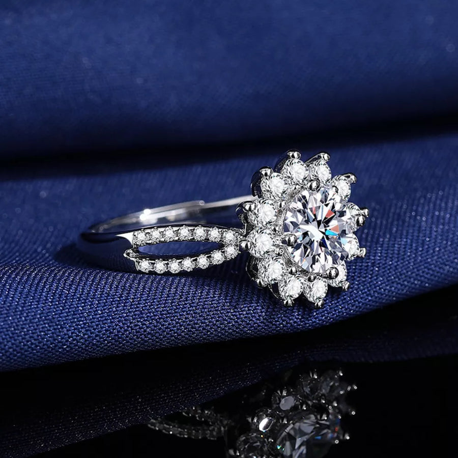 ring in clear with floral and moissanite