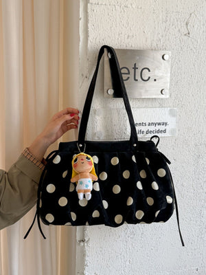 shoulder bag in Gray with polka dot and drawstring sides