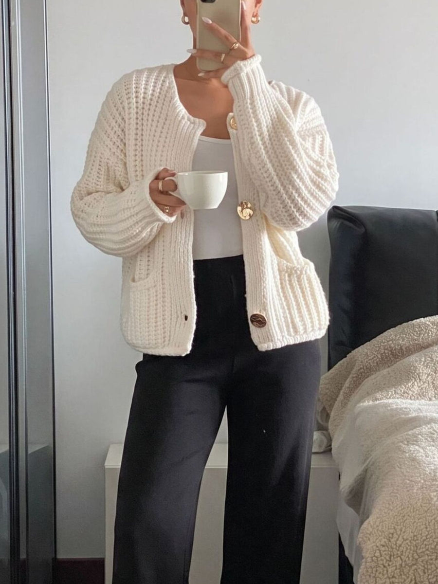 classic cardigan in Coffee Brown with round neck