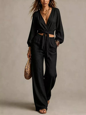 coastal Two-Piece Set in Green with v-neck