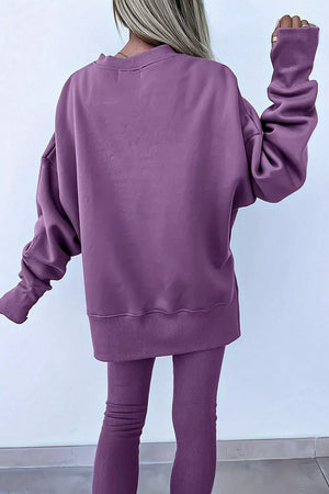 athleisure lounge set in deep purple with crew neck