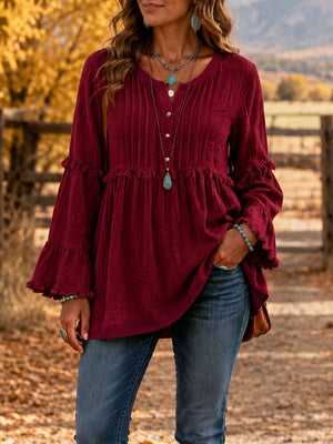 bohemian blouse in Blue with round neck