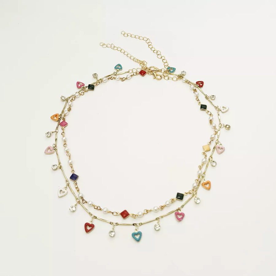 necklace featuring heart in Gold with Synthetic Pearl,18K Gold-Plated,Alloy,Resin,Zircon Care instructions: Avoid wear