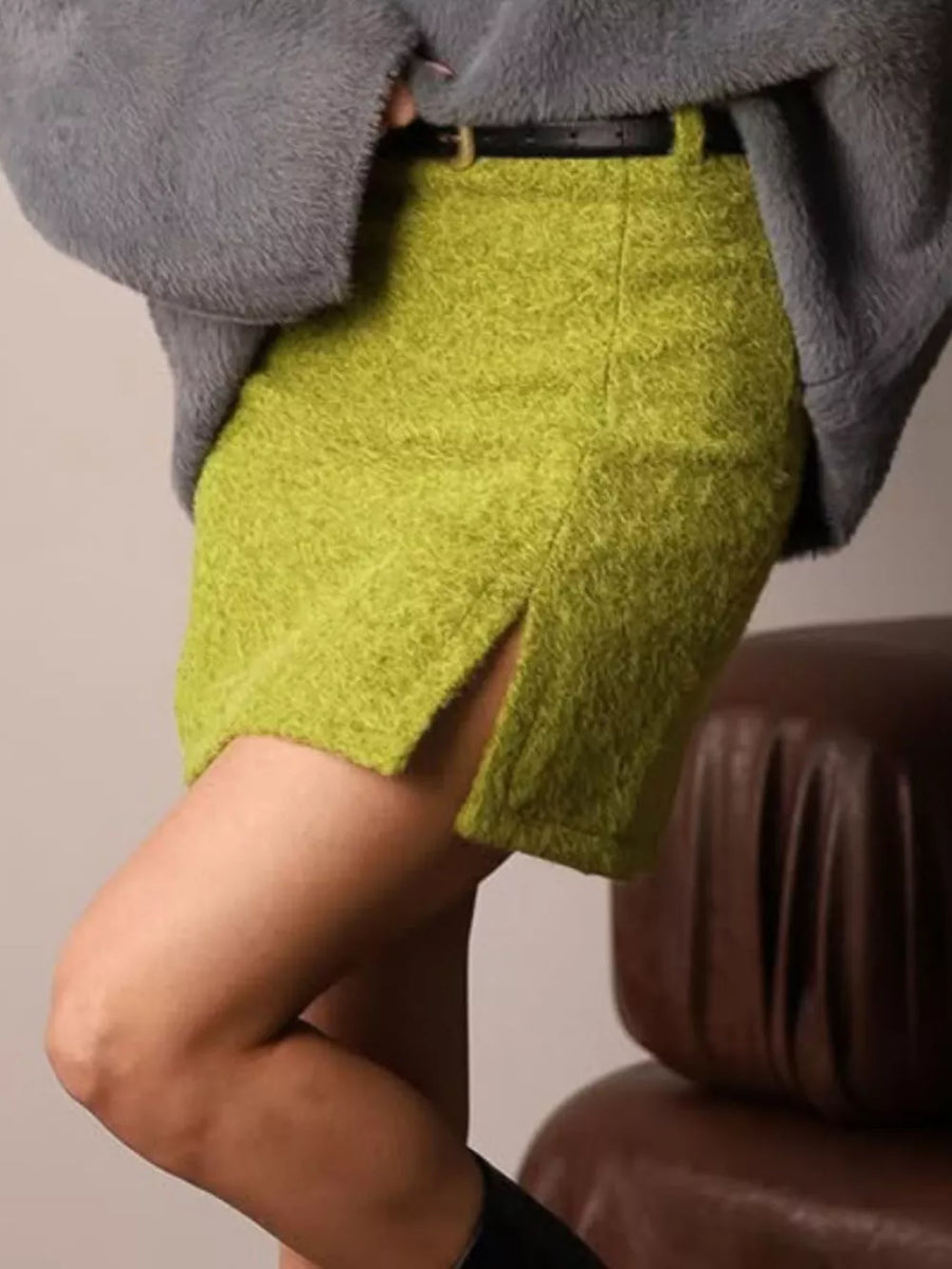 100% polyester Care instructions: Machine wash cold mini skirt in Yellow-Green with A-line silhouette