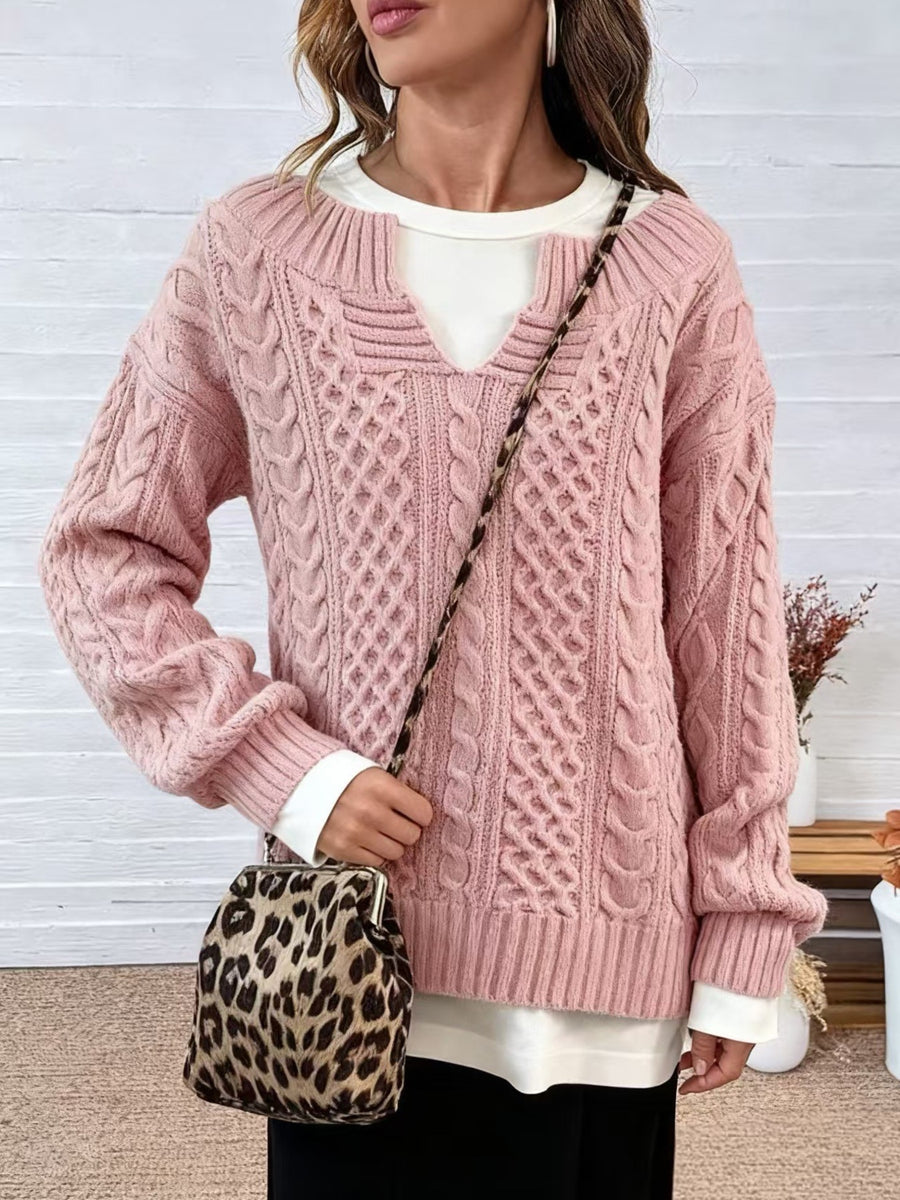 pullover sweater in Gray with cable-knit and hip-length