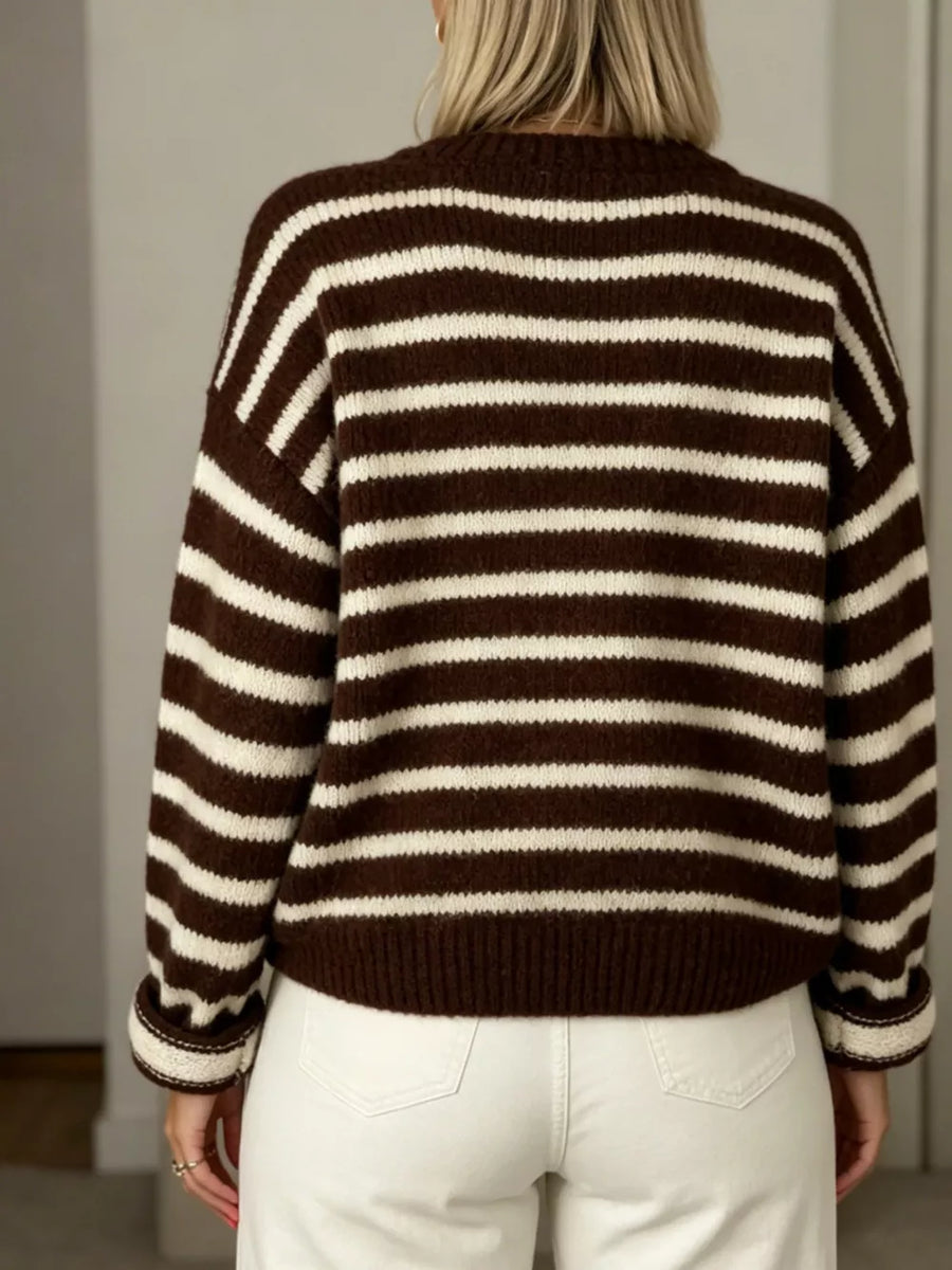 cardigan featuring striped in Brown with 65% polyester, 30% viscose, 5% elastane Care instructions: Machine wash cold texture