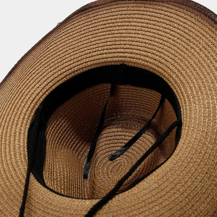 Bull Skull Straw Cowboy Hat in dark brown with wide brim