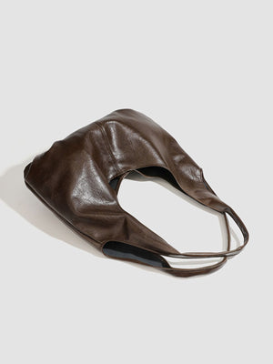 Vintage Glossy Hobo Shoulder Bag With Pouch in dark brown with matching pouch