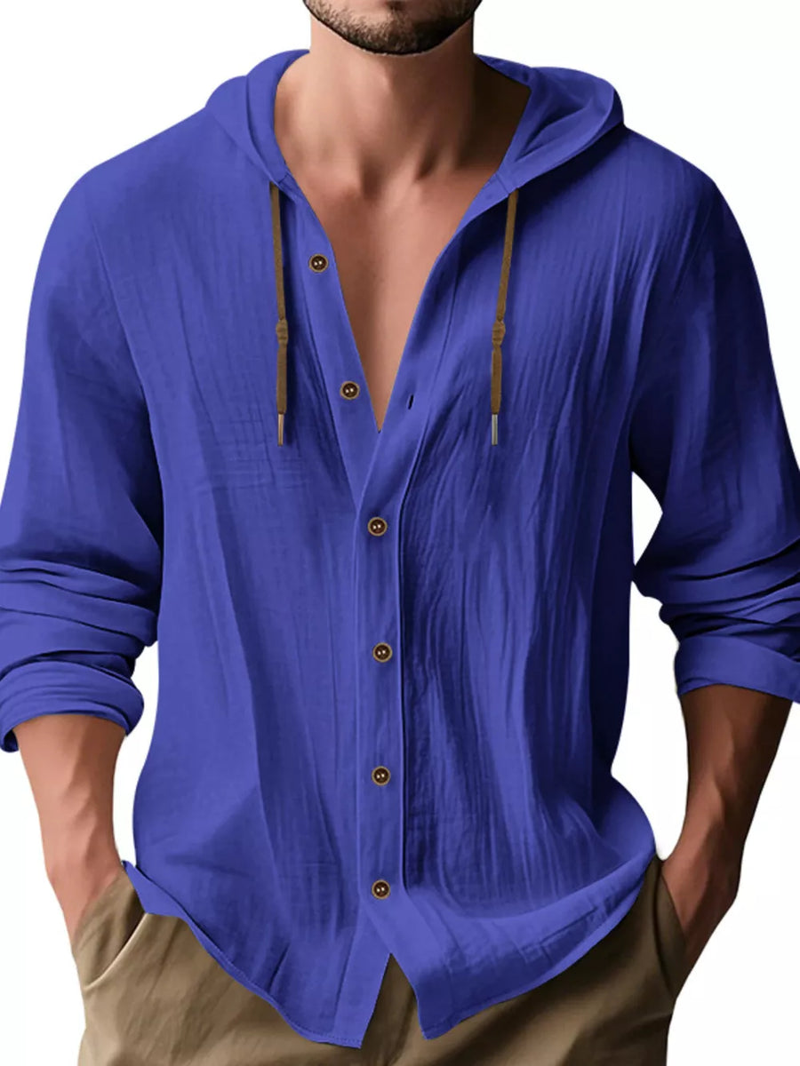 button-up shirt in Military Green with hooded and long sleeve