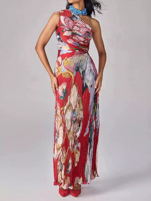 white maxi dress featuring ruched and floral