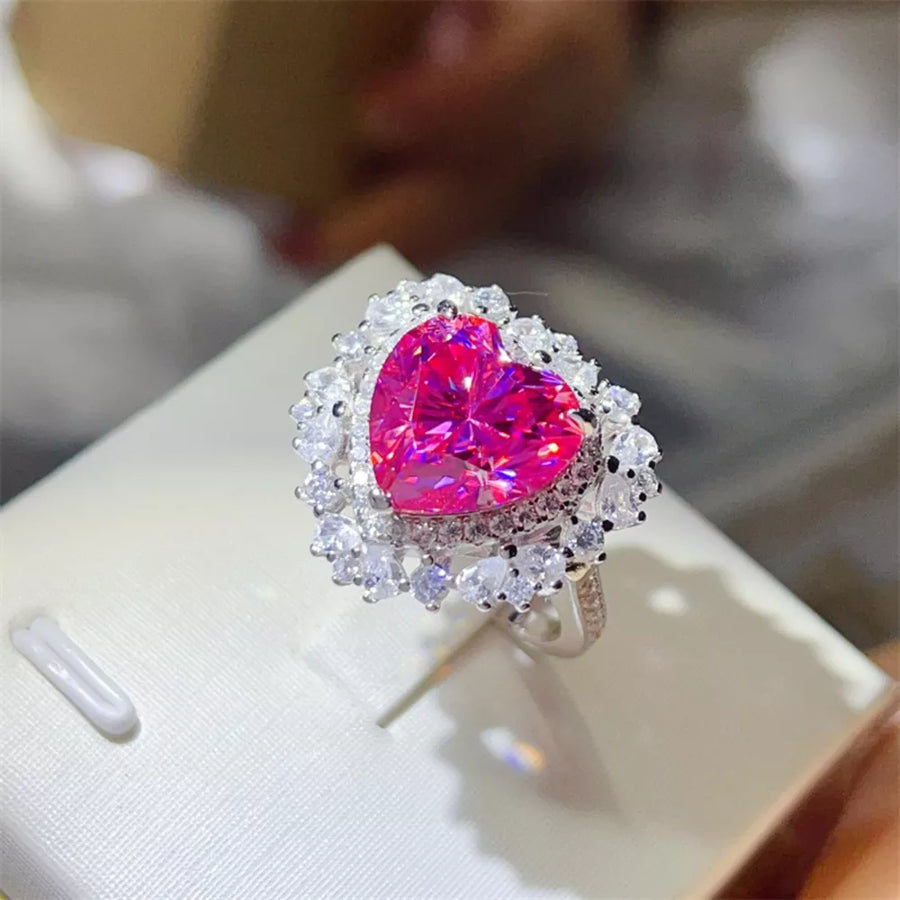 ring featuring heart-shaped in fuchsia with Platinum-Plated,925 sterling silver,Moissanite Carat weight: 5ct Care instructio