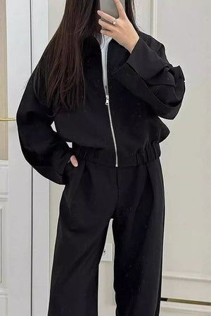 Black relaxed matching set with collared
