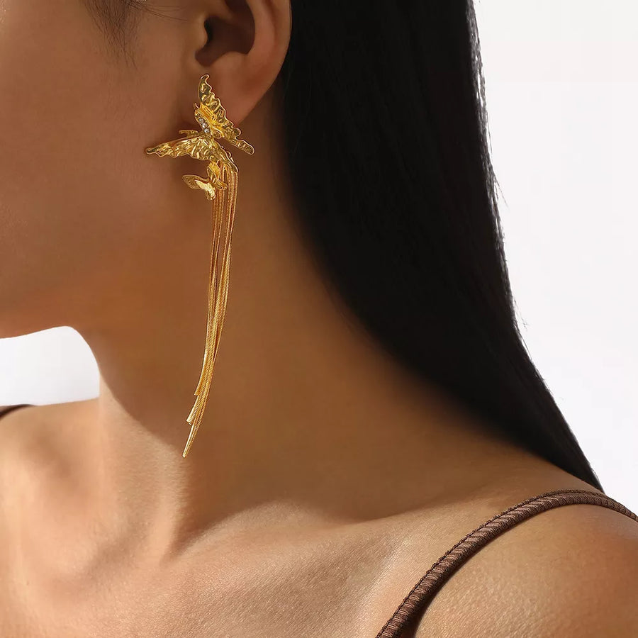 earrings featuring butterfly in silver with 18K Gold-Plated, Alloy, Silver-plated Care instructions: Avoid wearing during ex