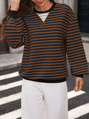 sweatshirt featuring striped in Green Powder with 65% Rayon 30% Polyester 5% Spandex Care instructions: Machine wash cold