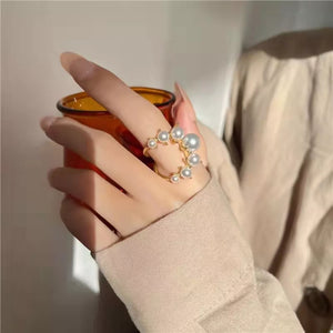 18k Gold-plated Synthetic Pearl Open Ring in ivory with open ring