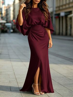 modern maxi dress in Silver with boat neck