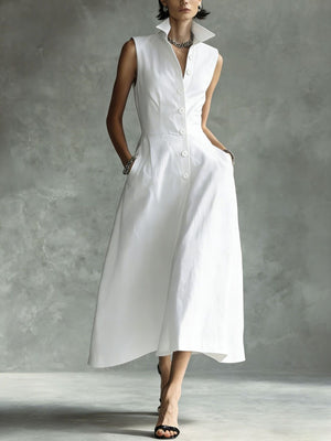 classic shirt dress in White with collared