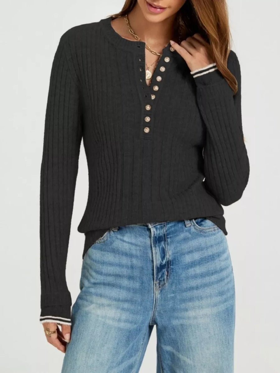 65% Recycled Polyester 13% Nylon 13% Acrylic 6% Wool 3% Spandex Care instruction henley in Apricot with regular silhouette
