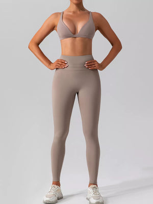athleisure active set in Black with deep v-neck