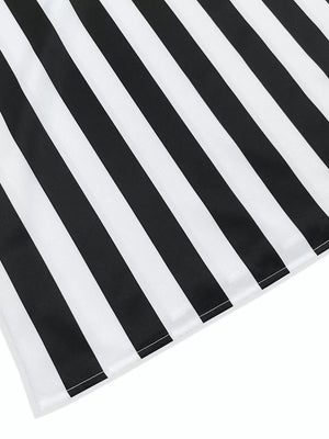 Black with Striped Notched Casual Mini Dress in Black
