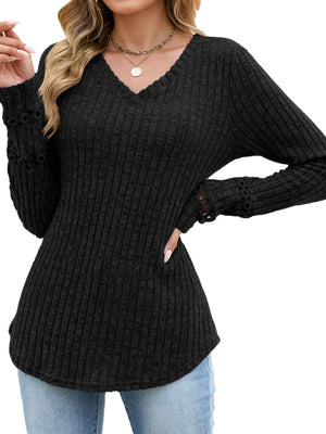 light beige v-neck sweater with hip-length and pullover