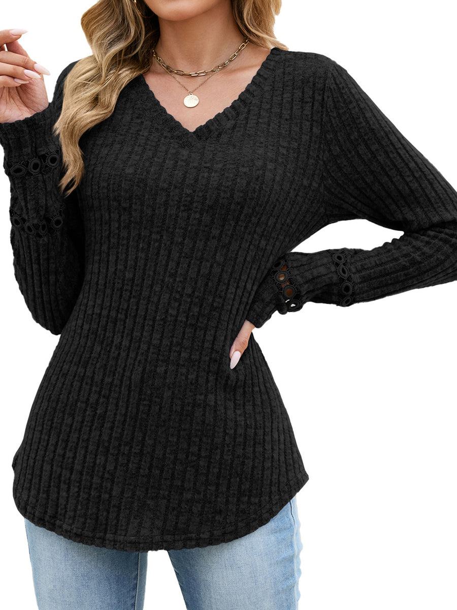 light beige v-neck sweater with hip-length and pullover