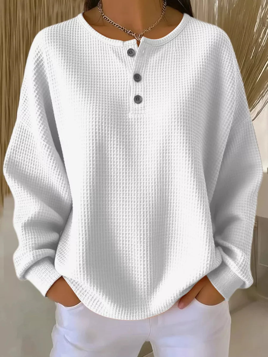 Orange Full Size Waffle Knit Button Detail Top Plus Size
