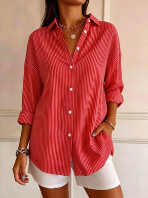 Pink button-down shirt with pocketed and long sleeve