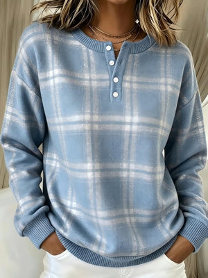 sweatshirt in Light Blue with plaid and buttoned