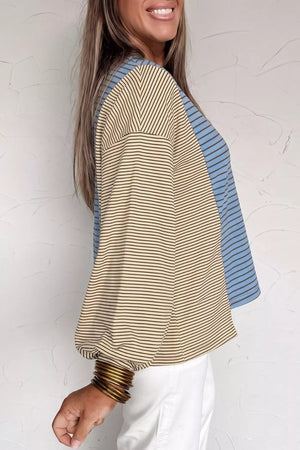 Color Block Striped Sweatshirt in Dusty Blue