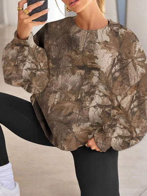 Oversized Printed Crew Neck Sweatshirt in Light Military Green with basic style