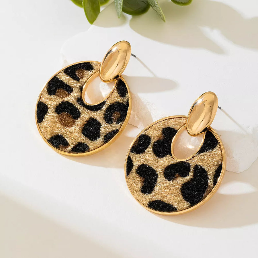 Leopard earrings with dangle and post-back