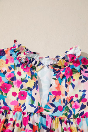 Flower Print Frilled Collar Puff Sleeve Blouse option 7