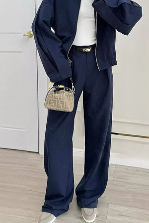 Zip-up Jacket And Wide-leg Pants Set in Gray with two-piece set